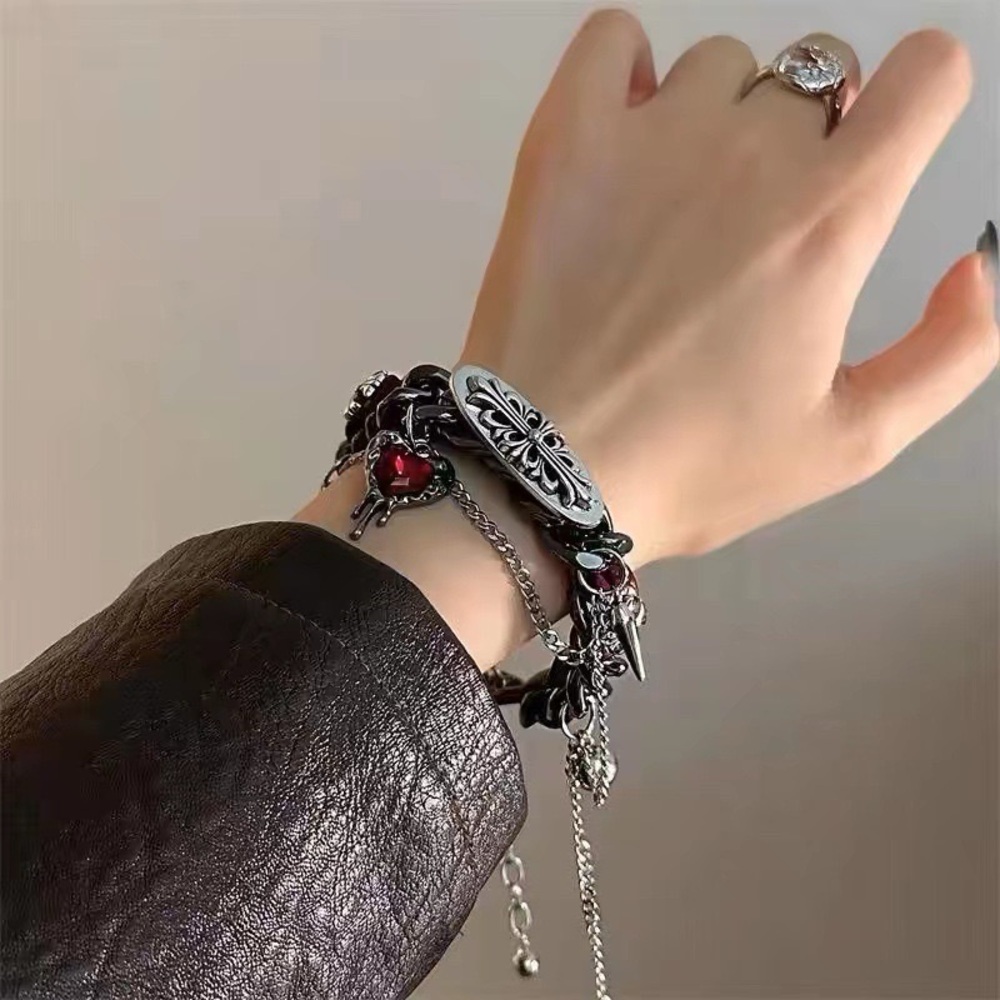 Silver and Red Heart Charm Bracelet - Women Jewelry